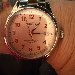 Shinola Vinton Detroit Watch. Two tone band. Pink face.
